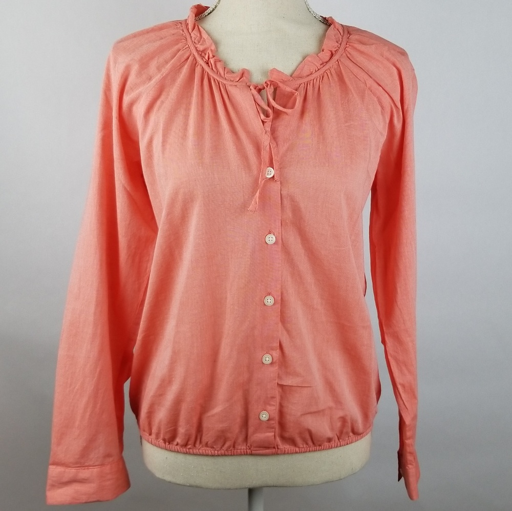 Loft Orange Top Button & Tie Front Long Slvs SZ SP